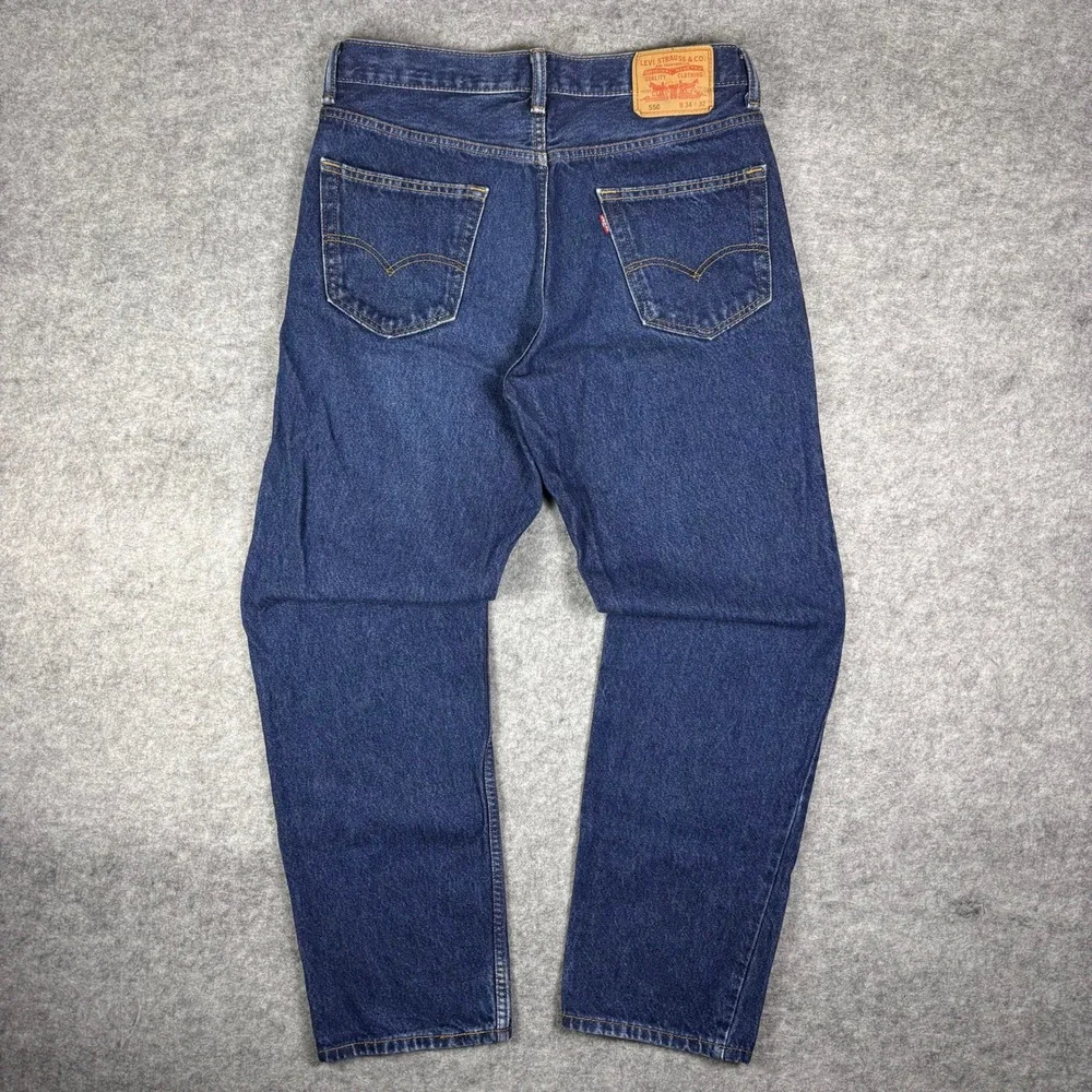 Levis 550 Relaxed Fit Tapered Leg Jeans Dark Wash Indigo Blue Mens 34x32